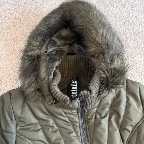 INTL Details Faux Fur Detachable Hood Coat Olive Green Water Resistant Size XL - Picture 2 of 12